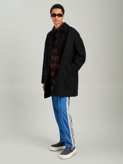 Abrigos Palm Angels Curved Logo Coats Hombre Negras Gris Claro | ES-016211
