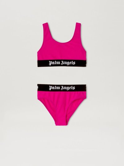 Bañadores Palm Angels Logo Tape Shiny Bikini Niños Fucsia Negras | ES-754172