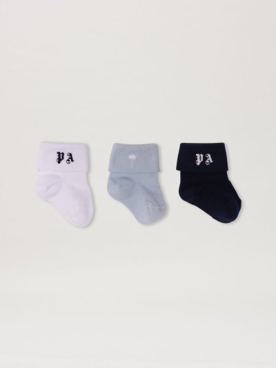 Calcetines Palm Angels Palm Angels Logo Socks Tri-pack Niños Azules Blancas | ES-209956