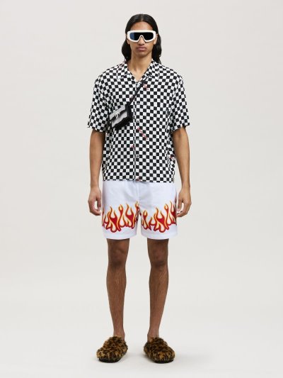 Camisas Palm Angels Damier Print Bowling Shirt Hombre Negras Rojas | ES-990509