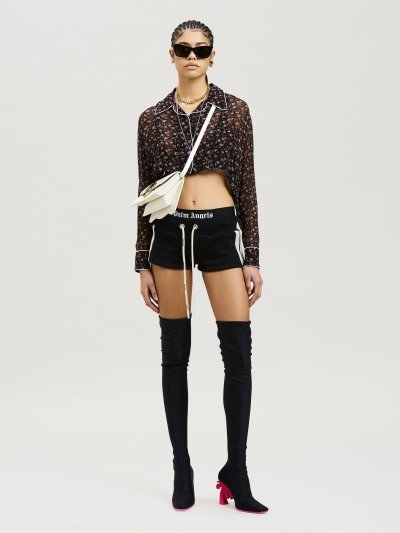 Camisas Palm Angels Flowers Cropped Pajama Shirt Mujer Negras Rosas | ES-067690