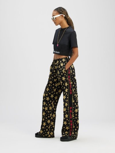 Camiseta Palm Angels Logo Tape Cropped Tee Mujer Negras Blancas | ES-422145