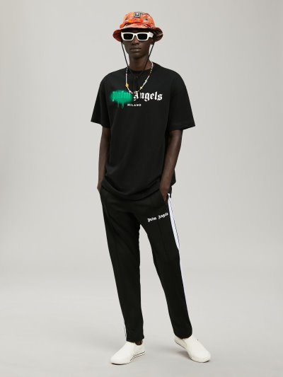 Camiseta Palm Angels Milano Sprayed T Shirt Hombre Negras Verde | ES-380040
