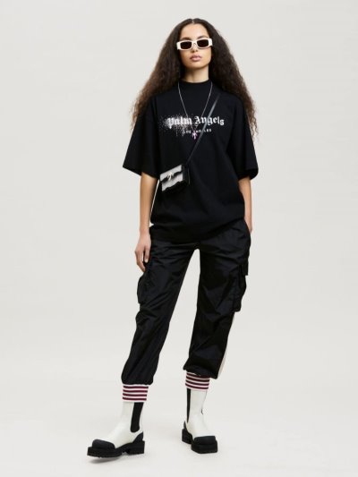 Camiseta Palm Angels Rhinestone Logo-print T Shirt Mujer Negras Blancas | ES-418668