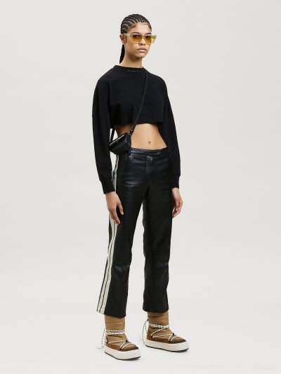 Camiseta Palm Angels Rhinestones Over Logo Cropped Mujer Negras Plateadas | ES-224662