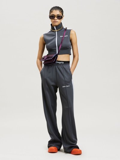 Chalecos Palm Angels Classic Pista Vest Mujer Gris Oscuro Blancas | ES-689769