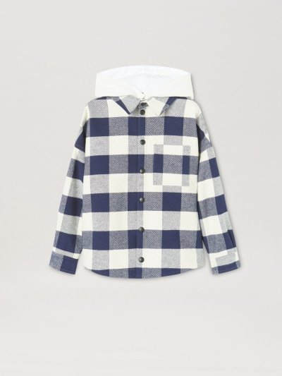 Chaqueta De Bombardero Palm Angels Overshirt Hoodie Niños Azul Marino Azules Blancas | ES-115063