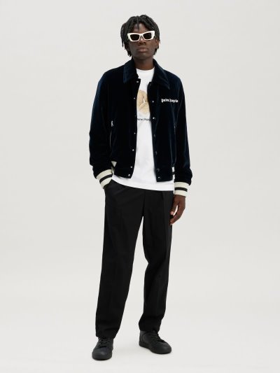 Chaqueta De Bombardero Palm Angels Sunday Baseball Jacket Hombre Indigo Blancas | ES-316201
