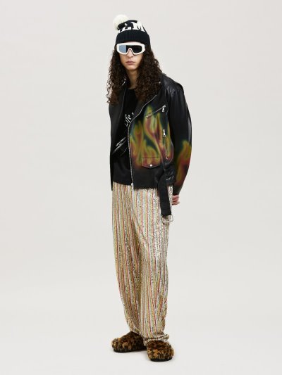 Chaquetas Palm Angels Burning Cuero Jacket Hombre Negras Blancas | ES-446108