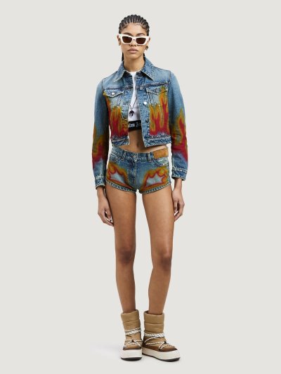 Chaquetas Palm Angels Burning Denim Jacket Mujer Azules Claro Rojas | ES-529852
