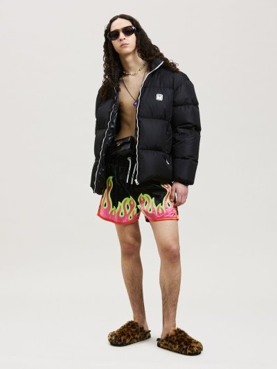 Chaquetas Palm Angels Logo Down Jackets Hombre Negras Blancas | ES-977459