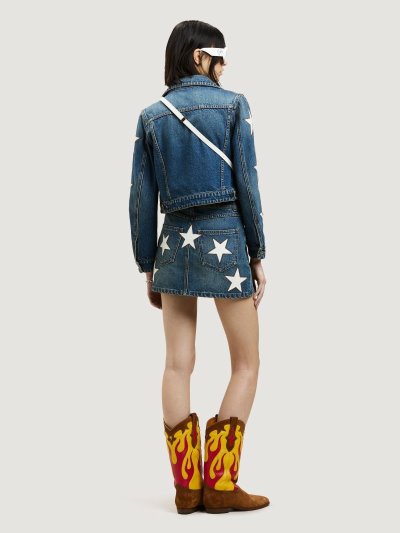 Falda Palm Angels Stars Denim Skirt Mujer Azules Claro Blancas | ES-900552
