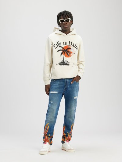 Jeans Palm Angels Burning Flames Regular Denim Pants Hombre Azules Rojas | ES-437082