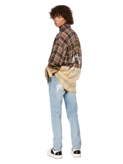 Jeans Palm Angels Curved Logo Faded Denim Hombre Azules Claro Blancas | ES-385572