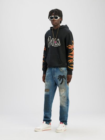 Jeans Palm Angels Curved Palm Tree Regular Denim Pants Hombre Azules Negras | ES-450357