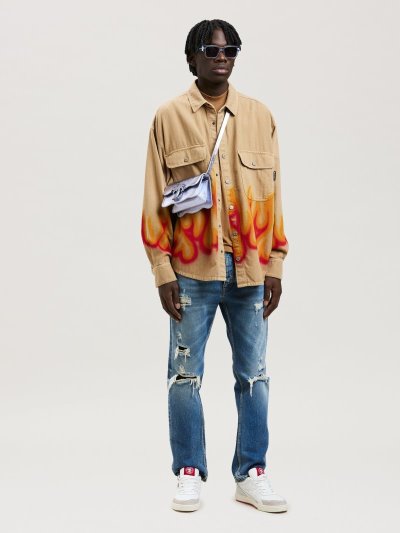 Jeans Palm Angels Regular Denim Pants Hombre Azules Amarillo | ES-536035