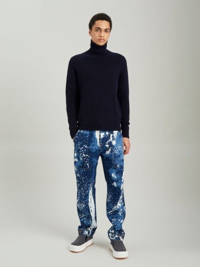 Jerséis Palm Angels Curved Logo Turtleneck Sueter Hombre Azul Marino Azules Blancas | ES-408861
