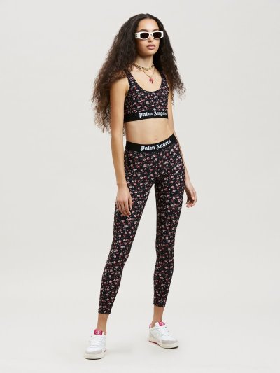 Leggins Palm Angels Flower Print Classic Logo Leggins Mujer Negras Rosas | ES-555486
