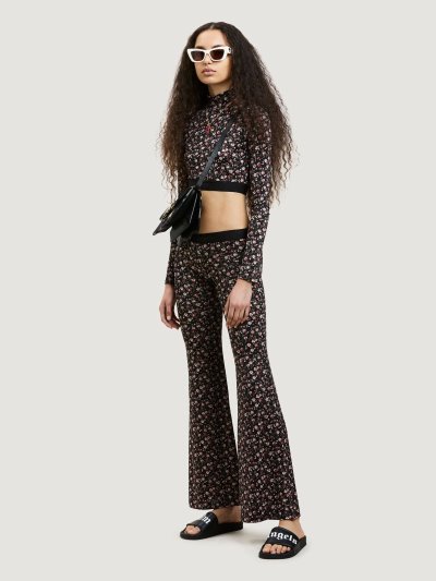 Leggins Palm Angels Flowers Print Logo Leggings Mujer Negras Rosas | ES-250004