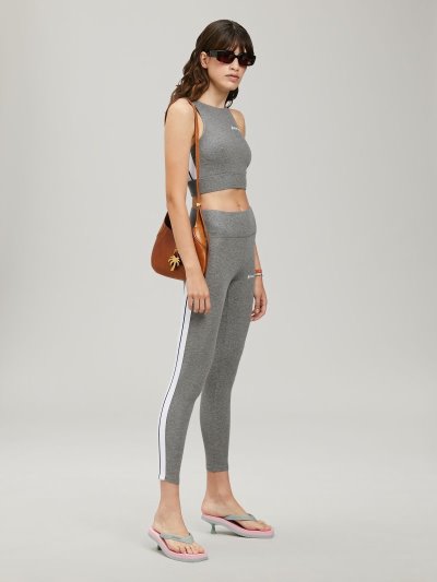 Leggins Palm Angels Melange Grey Pista Leggings Mujer Gris Blancas | ES-623141