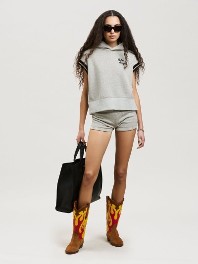 Pantalones Cortos Palm Angels Angels Lurex Shorts Mujer Gris Claro Doradas | ES-280019