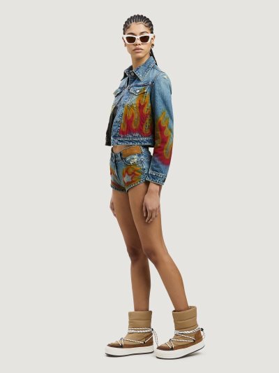 Pantalones Cortos Palm Angels Burning Denim Hot Pants Mujer Azules Claro Rojas | ES-056379