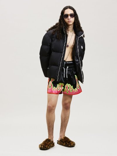 Pantalones Cortos Palm Angels Burning Fighter Shorts Hombre Negras Fucsia | ES-549440