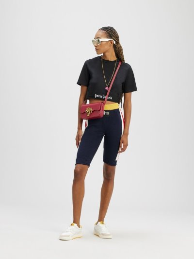 Pantalones Cortos Palm Angels Pa Carreras Vintage Knit Shorts Mujer Indigo Azules Rojas | ES-830619