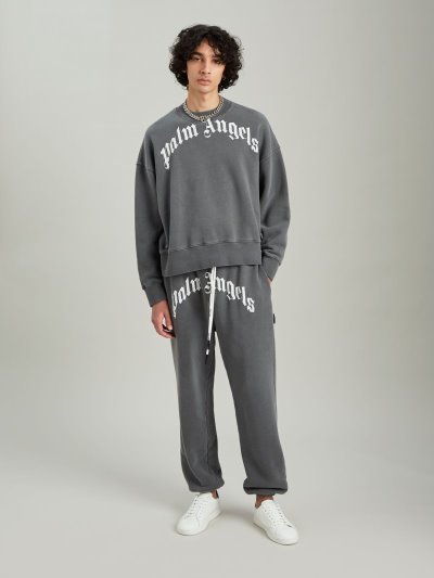 Pantalones Deportivos Palm Angels Curved Logo Sweatpants Hombre Negras Blancas | ES-247494