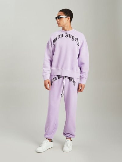 Pantalones Deportivos Palm Angels Curved Logo Sweatpants Hombre Moradas Blancas | ES-865217