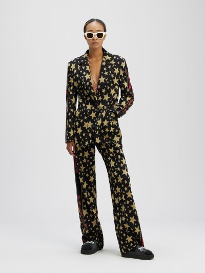 Pantalones Deportivos Palm Angels Jacquard Stars Loose Pista Pants Mujer Negras Doradas | ES-269991