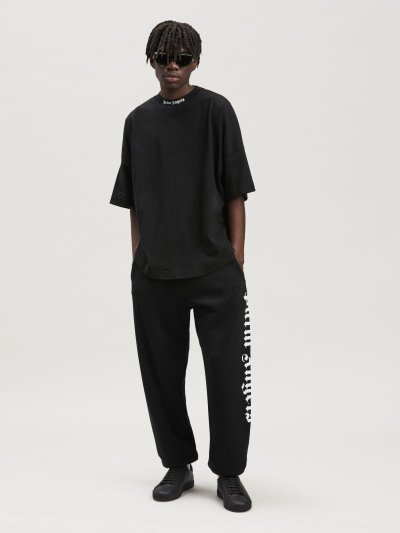 Pantalones Deportivos Palm Angels Side Logo Sweatpants Hombre Negras Blancas | ES-198288