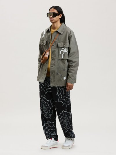 Pantalones Deportivos Palm Angels Spider Web Easy Pants Hombre Negras Blancas | ES-866642