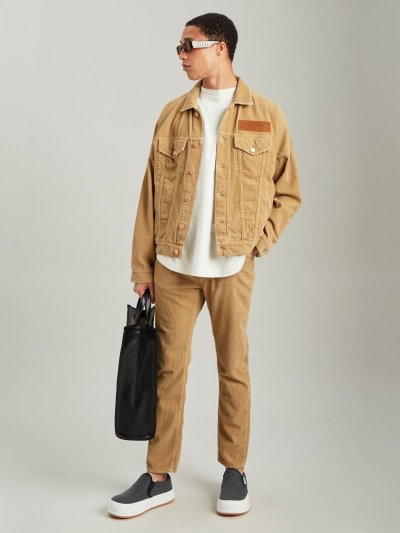 Pantalones Palm Angels Curved Logo Corduroy Pants Hombre Beige | ES-305501