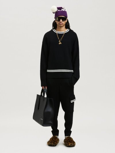 Pantalones Palm Angels Pista Mini Band Knit Cargo Pants Hombre Negras Blancas | ES-096592