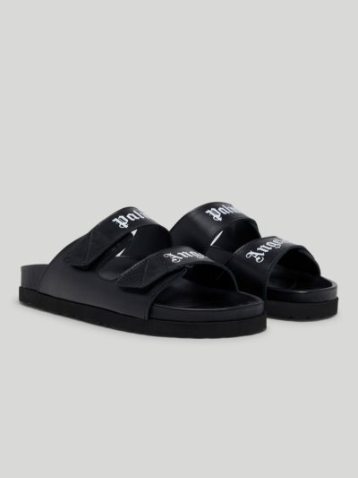 Sandalias de Diapositivas Palm Angels Logo Sandals Mujer Negras Blancas | ES-840665