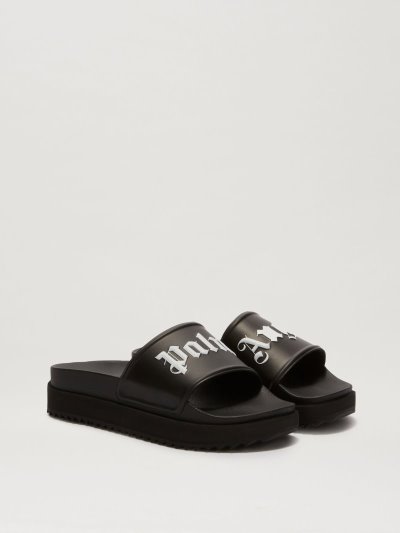 Sandalias de Diapositivas Palm Angels Plataforma Sliders Mujer Negras Blancas | ES-100776