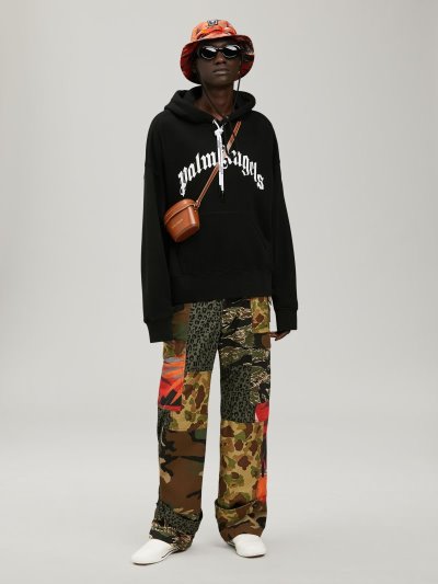 Sudadera Con Capucha Palm Angels Curved Logo Hoodie Hombre Negras Blancas | ES-359774