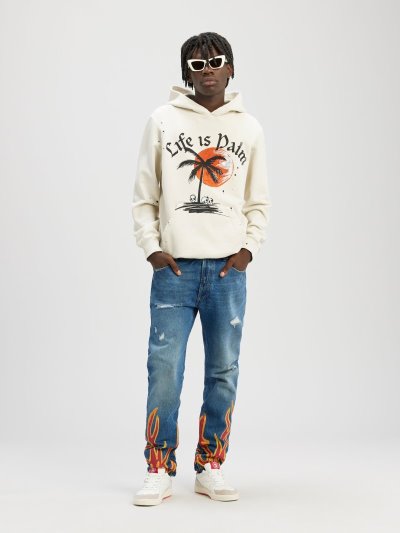 Sudadera Con Capucha Palm Angels Garment Dye Sunset Palm Hoodie Hombre Blancas Negras | ES-271063