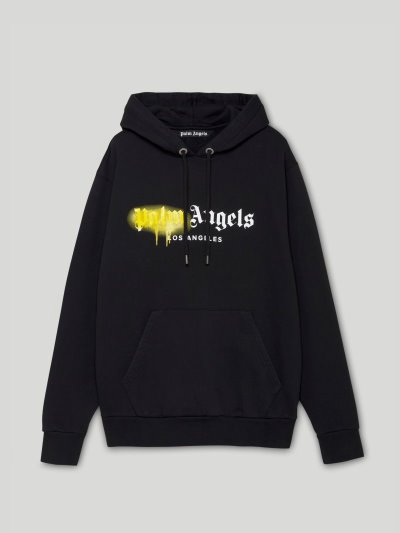 Sudadera Con Capucha Palm Angels Los Angeles Sprayed Hoodie Hombre Negras Amarillo | ES-672288
