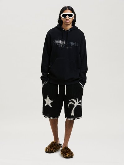 Sudadera Con Capucha Palm Angels Rhinestone Sprayed Hoodie Hombre Negras Negras | ES-950145