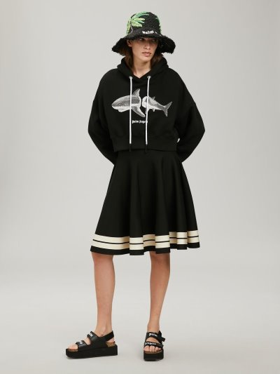 Sudadera Con Capucha Palm Angels Shark Cropped Sweatshirt Mujer Negras Blancas | ES-082365