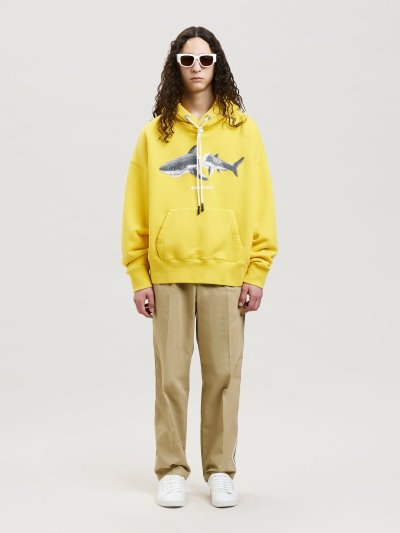 Sudadera Con Capucha Palm Angels Shark Hoodie Hombre Amarillo Gris | ES-566779