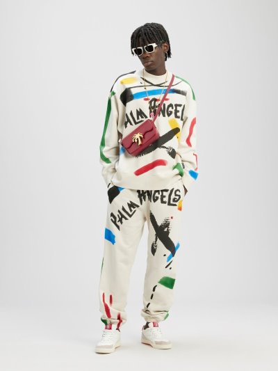 Sudaderas Palm Angels Brush Strokes Sweatshirt Hombre Blancas Negras | ES-596278