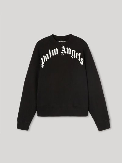 Sudaderas Palm Angels Curved Logo Sweatshirt Hombre Negras Blancas | ES-760309