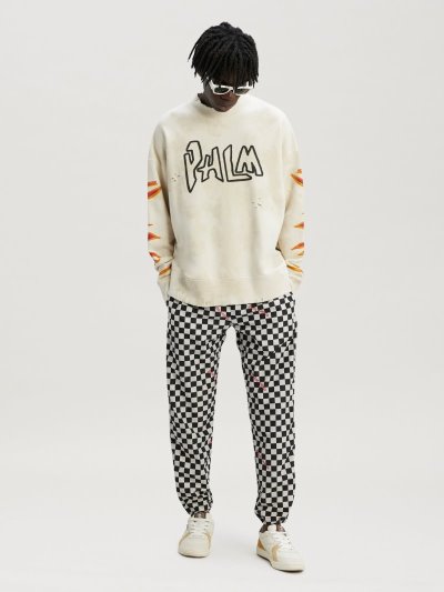 Sudaderas Palm Angels Garment Dye Palm Graffiti Flames Sweatshirt Hombre Blancas Negras | ES-887477
