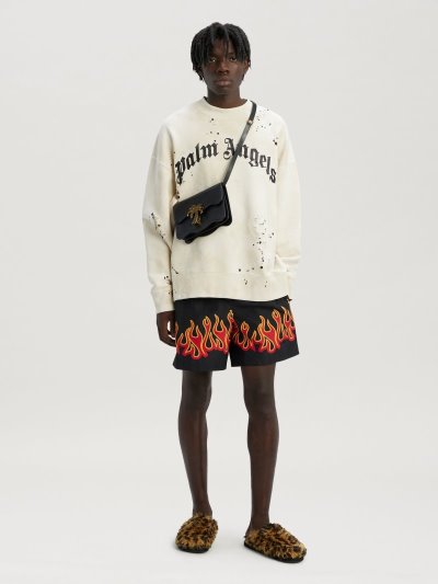 Sudaderas Palm Angels Glittered Logo Sweatshirt Hombre Blancas Negras | ES-043680