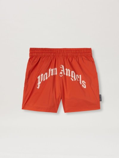 Swim Shorts Palm Angels Curved Logo Beachwear Shorts Niños Naranjas Blancas | ES-173286