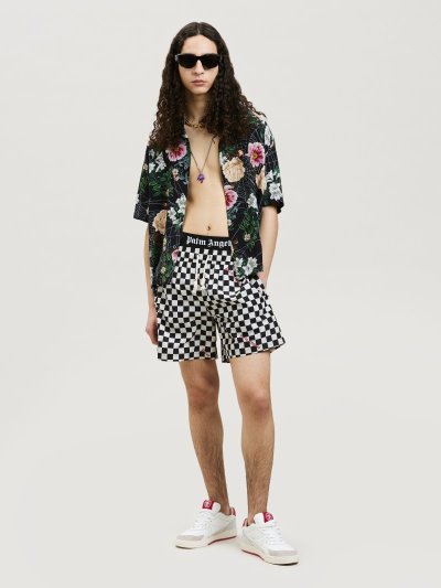 Swim Shorts Palm Angels Damier Print Swimshort Hombre Negras Rojas | ES-824590