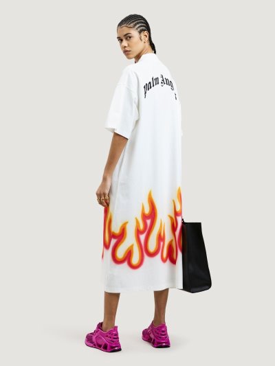 Vestido Palm Angels Burning T-dress Mujer Blancas Rojas | ES-252573